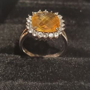 Elegant Authentic 4.26 Ctw Citrine Silver Gemstone With White Topaz Ring.